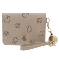 Japan Miffy Bifold Pass Case Card Holder with Reel - Light Brown - 1