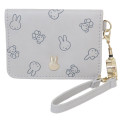 Japan Miffy Bifold Pass Case Card Holder with Reel - Light Grey - 1