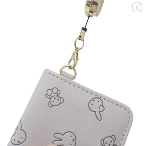 Japan Miffy Bifold Pass Case Card Holder with Reel - Light Grey - 4