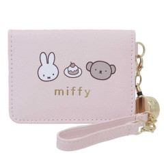 Japan Miffy Bifold Pass Case Card Holder with Reel - Light Pink