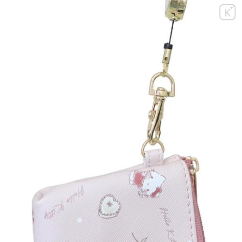 Japan Sanrio Mini Pouch & Pass Case Card Holder with Reel - Hello Kitty / Happy Life - 4