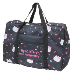 Japan Sanrio Travel Foldable Boston Bag - Hello Kitty 50th Anniversary / Black