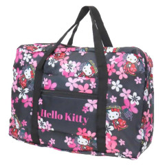 Japan Sanrio Travel Foldable Boston Bag - Hello Kitty / Sakura Kimono Black Pink