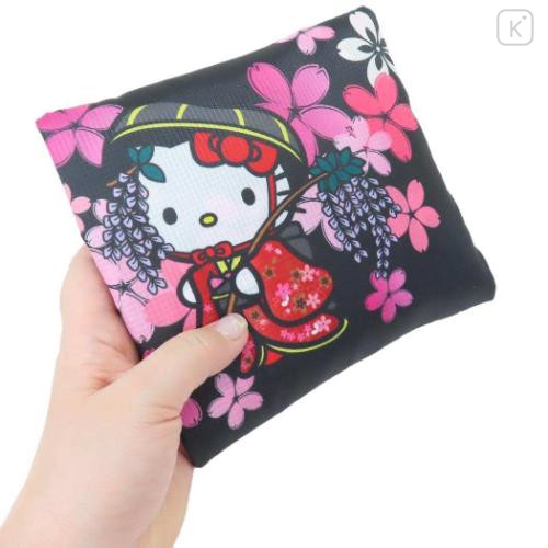 Japan Sanrio Travel Foldable Boston Bag - Hello Kitty / Sakura Kimono Black Pink - 4