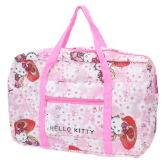 Japan Sanrio Travel Foldable Boston Bag - Hello Kitty / Sakura Kimono Pink