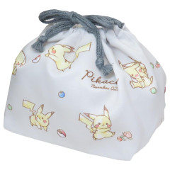 Japan Pokemon Drawstring Bag / Lunch Bag - Pikachu / Number025 Grey