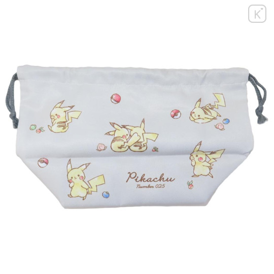 Japan Pokemon Drawstring Bag / Lunch Bag - Pikachu / Number025 Grey - 2