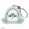 Japan Mofusand Fluffy Pass Case Card Holder With Reel - Cat / Shark - 1