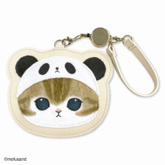 Japan Mofusand Fluffy Pass Case Card Holder With Reel - Cat / Panda