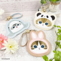 Japan Mofusand Fluffy Pass Case Card Holder With Reel - Cat / Panda - 2