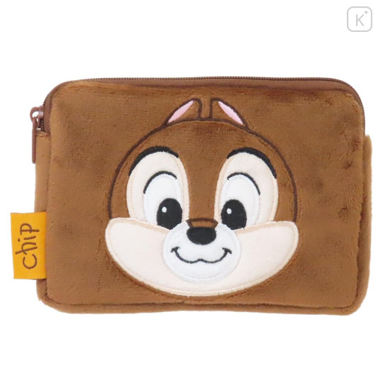 Japan Disney Fluffy Flat Pouch & Tissue Case - Chip - 1