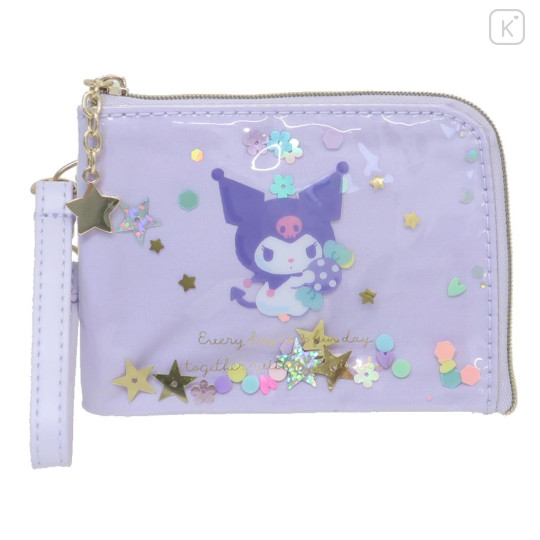 Japan Sanrio Pass Case Card Holder & Coin Case & Reel - Kuromi : Everyday Is A Fun Day Togther With Friends - 1