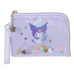Japan Sanrio Pass Case Card Holder & Coin Case & Reel - Kuromi : Everyday Is A Fun Day Togther With Friends