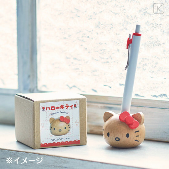 Japan Sanrio Wooden Pen Stand - Hello Kitty / Red - 3