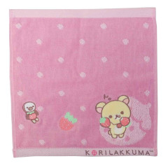 Japan San-X Jacquard Mini Towel Handkerchief - Korilakkuma / Pink Strawberry