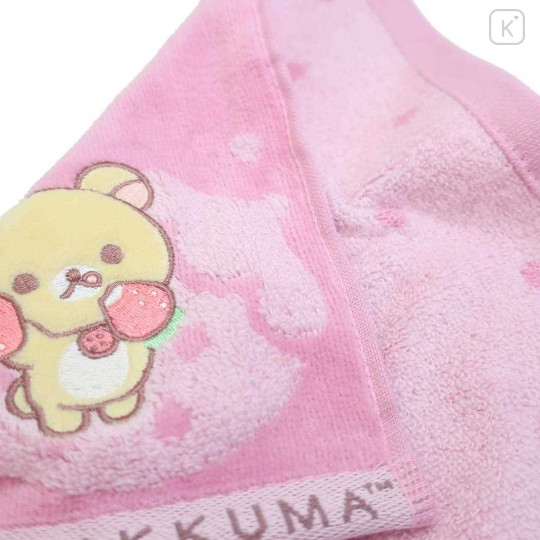 Japan San-X Jacquard Mini Towel Handkerchief - Korilakkuma / Pink Strawberry - 2