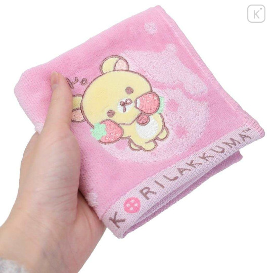 Japan San-X Jacquard Mini Towel Handkerchief - Korilakkuma / Pink Strawberry - 3