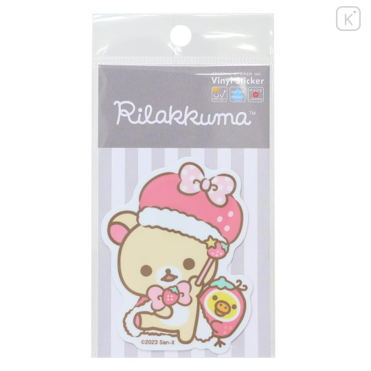 Japan San-X Vinyl Sticker - Korilakkuma & Kiiroitori / Strawberry King - 1