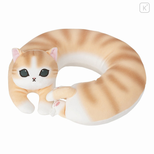 Japan Mofusand Travel Fluffy Neck Pillow Cushion - Cat / Brown & White Nyan - 1