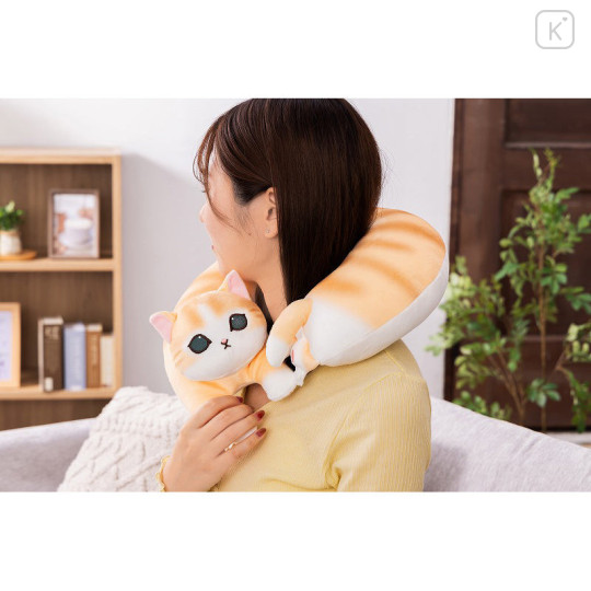 Japan Mofusand Travel Fluffy Neck Pillow Cushion - Cat / Brown & White Nyan - 2