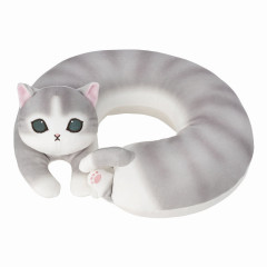 Japan Mofusand Travel Fluffy Neck Pillow Cushion - Cat / Grey & White Nyan