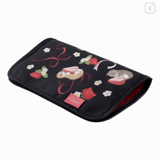 Japan Mofusand Passport Holder Multi Accessory Case - Cat / Strawberry Black & Red - 6