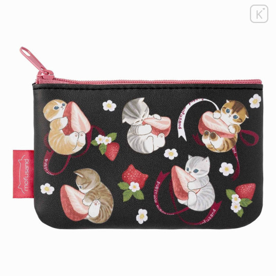 Japan Mofusand Mini Flat Pouch Set - Cat / Strawberry Black & Pink - 4