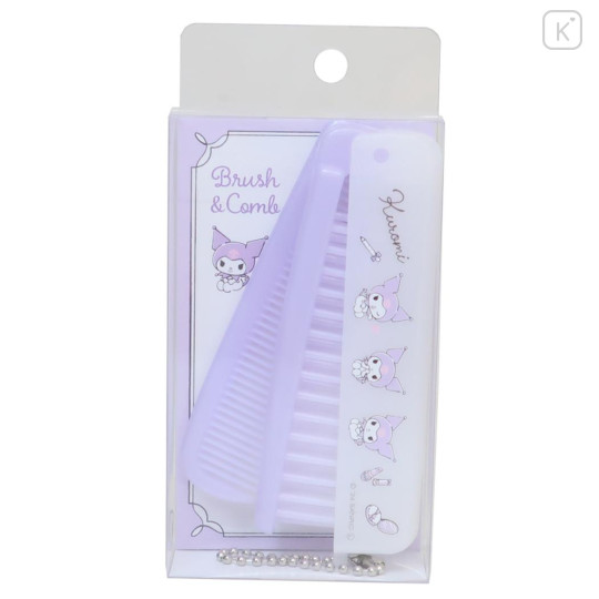 Japan Sanrio Folding Compact Comb & Brush - Kuromi / Purple - 1