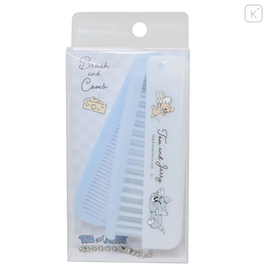 Japan Tom and Jerry Folding Compact Comb & Brush - Blue White - 1