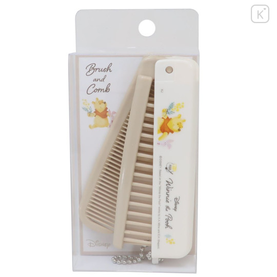 Japan Disney Folding Compact Comb & Brush - Pooh & Piglet - 1