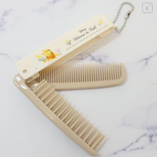 Japan Disney Folding Compact Comb & Brush - Pooh & Piglet - 3