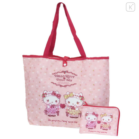 Japan Sanrio Eco Shopping Bag & Pouch - Hello Kitty & Hello Mimmy / Dolly Mix - 1