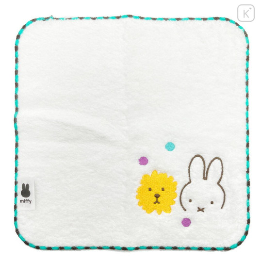 Japan Miffy Fliffy Embroidered Mini Towel Handkerchief - White & Green - 1