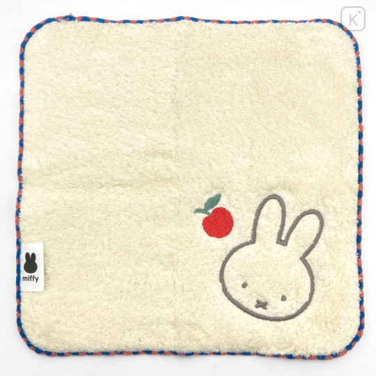 Japan Miffy Fliffy Embroidered Mini Towel Handkerchief - Cream Apple - 1