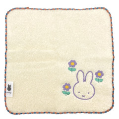 Japan Miffy Fliffy Embroidered Mini Towel Handkerchief - Cream Purple Flower