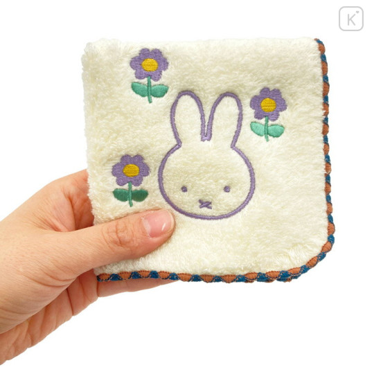 Japan Miffy Fliffy Embroidered Mini Towel Handkerchief - Cream Purple Flower - 3