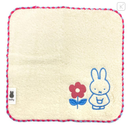 Japan Miffy Fliffy Embroidered Mini Towel Handkerchief - Cream Red Flower - 1