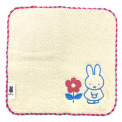 Japan Miffy Fliffy Embroidered Mini Towel Handkerchief - Cream Red Flower