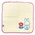 Japan Miffy Fliffy Embroidered Mini Towel Handkerchief - Cream Red Flower - 1