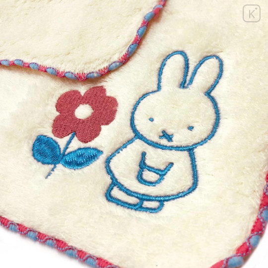 Japan Miffy Fliffy Embroidered Mini Towel Handkerchief - Cream Red Flower - 2