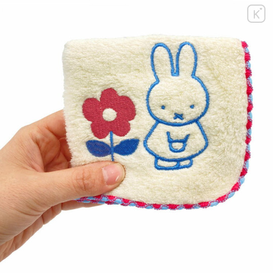 Japan Miffy Fliffy Embroidered Mini Towel Handkerchief - Cream Red Flower - 3