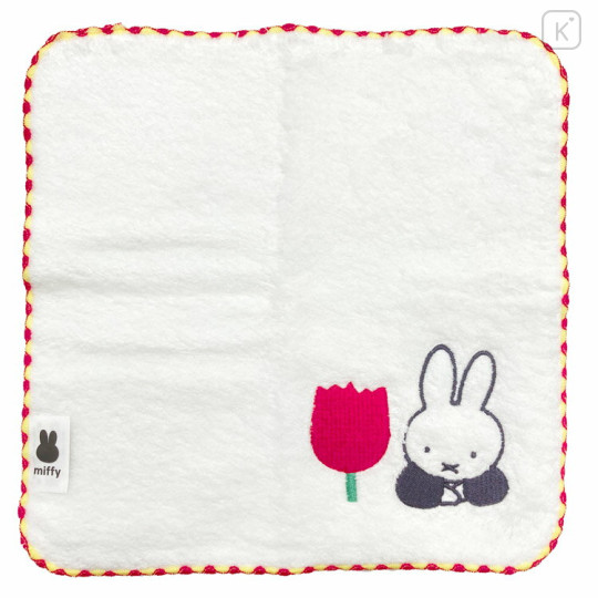 Japan Miffy Fliffy Embroidered Mini Towel Handkerchief - White & Red Rose - 1