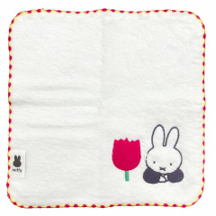 Japan Miffy Fliffy Embroidered Mini Towel Handkerchief - White & Red Rose