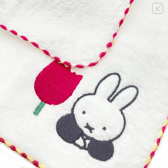 Japan Miffy Fliffy Embroidered Mini Towel Handkerchief - White & Red Rose - 2