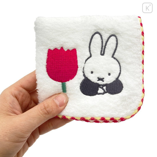 Japan Miffy Fliffy Embroidered Mini Towel Handkerchief - White & Red Rose - 3