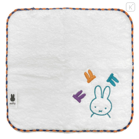 Japan Miffy Fliffy Embroidered Mini Towel Handkerchief - White & Orange Blue - 1