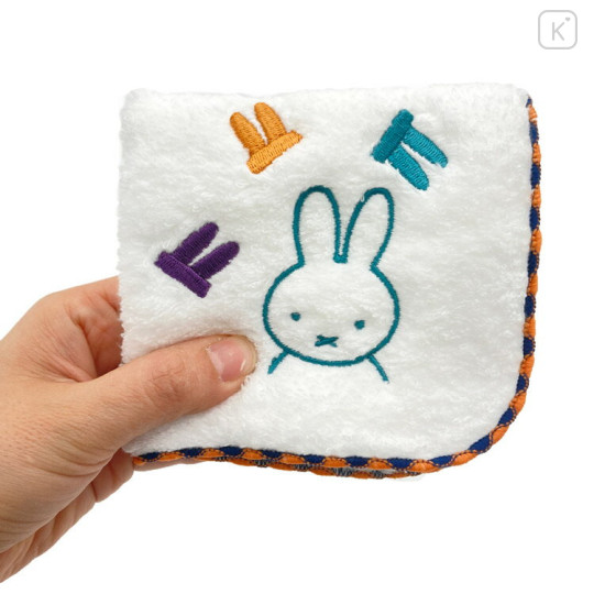 Japan Miffy Fliffy Embroidered Mini Towel Handkerchief - White & Orange Blue - 3