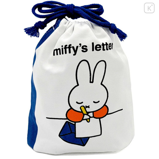 Japan Miffy Drawstring Bag - Writing Letter / Navy & White - 1