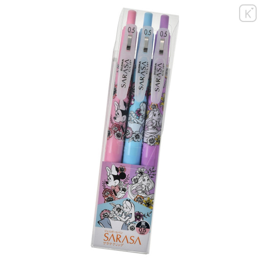 Japan Disney Store Sarasa Clip Gel Pen Set - Minnie & Rapunzel & Alice / Black & Flower - 1