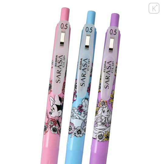 Japan Disney Store Sarasa Clip Gel Pen Set - Minnie & Rapunzel & Alice / Black & Flower - 3